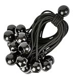 PRETEX Bungee Cords with Balls - Set of 25pcs x 23cm Universal Elastic Ball Ties - Heavy Duty Bungees Perfect for Camping, Flag & Tarpaulin Tie-Downs - Black