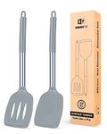 BUNDLEPRO Pack Of 2 Silicone Solid Turner,Non Stick Slotted Kitchen Spatulas,High Heat Resistant Bpa Free Cooking Utensils,Ideal Cookware For Fish,Eggs,Pancakes (Gray)