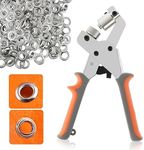 POWLAB 500PCS Grommet Tool Kit Set, Handheld 3/8 Inch Grommet Press Tool Eyelet Plier Hand Press Puncher, Hole Punch Grommet Pliers with Silver Grommets, Tarp Grommet Kit for Fabrics, Canvas, Awnings