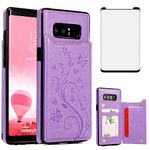 Phone Case for Samsung Galaxy Note 8 with Tempered Glass Screen Protector Card Holder Wallet Cover Stand Flip Leather Cell Accessories Glaxay Note8 Not S8 Galaxies Gaxaly Cases Women Girls Men Purple