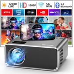 FUDONI Projector with WiFi and Bluetooth 4K Supported, Upgraded Outdoor Movie Projectors Native 1080P FHD 12000L, Video Proyector for Home Theater, Compatible w/HDMI/USB/iOS/Android/Windows/TV Stick