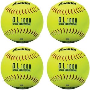 Franklin Sports MLB Official League Synthetic Cork Softball with Mesh Bag (4-Piece), Yellow, 12-Inch