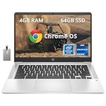 HP Chromebook 14" Anti-Glare HD Laptop, Intel Pentium Silver N5000, 4GB RAM, 64GB eMMC, Intel UHD Graphics 605, HD Camera, Audio by B&O, Wi-Fi, Bluetooth, Chrome OS, Silver, 32GB Hotface USB Card