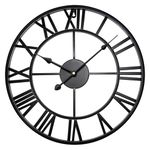 FB FunkyBuys Vintage Large Wall Clock Round Metal Silent Non-Ticking, 78CM/30” Clock Mechanisms Battery Powered Roman Numerals Modern Black Wall Clocks for Living Room, Bedroom, Kitchen, Office Décor