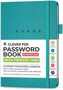 Clever Fox Password Book – Alphabetized Internet Address & Password Organizer – Computer & Website Password Keeper Notebook – Log-In Password Journal - Medium, A5, 8.3x5.8″, Hardcover (Turquoise)