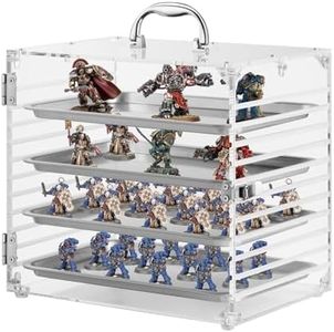 Famard Portable Miniature Carrying Case Compatible with Warhammer 40k, Clear Acrylic Storage and Display Case for Tabletop Miniatures with 4 Magnetic Trays