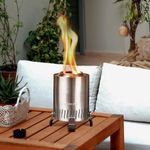 Outdoor Tabletop Fire Pit, Smokeless Mini Table Top Fire Stove for Patio Balcony Backyard, Includes Roasting Sticks, Travel Bag, Fire Starters, Tongs, Lid | Fueled by Pellets or Wood (Stainless Steel)