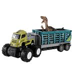 Dinosaur Transport Truck 9.8 inch Metal Trailer Belt 6.7 inch Velociraptor for 3 4 5 6 7 Year Old boy Toy