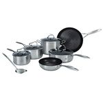 Circulon SteelShield Stainless Steel Pan Set of 6 - Induction Hob Pan Set with Hybrid Non Stick & Stay Cool Handles, Premium Cookware with Metal Slotted Turner Included