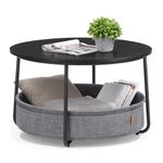 VASAGLE Coffee Table with Storage, Round Center Table for Living Room with Fabric Basket, Modern Style, Metal Frame, Ink Black and Slate Gray ULCT244B56