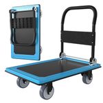 WUD Push Cart, Folding Mobile Platform Trolley, 360 Degree Swivel Wheels, 30.3 “L x 19.7 ”W, 900 lb. Load Capacity, for Luggage, Travel, Moving, Shopping, Office, Blue