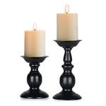 Black 2 Pcs Iron Pillar Candle Holders, Most Ideal for 3.15in Pillar Candles or Flameless Led Candles, Gifts for Wedding, Party, Home, Spa, Reiki, Votive Candle (S + L)