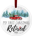 Retirement Gifts for Women Men 2024, Cool Retirement Christmas Ornament Ceramic 3.5" with Gift Box, Happy Retirement Inspirational Gift for Retired Coworker Teachers Friends Mom Retirees