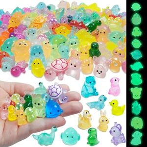 Piemow 180 Pcs Mini Resin Animals Kit - Luminous Tiny Resin Animals Figurines Accessories for Aquarium Fairy Garden Bonsai Decor