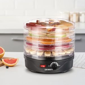 Devanti Food Dehydrator, 5 Trays 245W Electric Dehydrators Dryer Machine Oven Jerky Yogurt Fruit Maker Home Small Kitchen Appliances, Plastic Adjustable Temperature Control Black