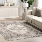 nuLOOM Gladys Machine Washable Vintage Medallion Ultra Thin Area Rug, 6x9, Light Grey