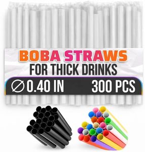 300 Pcs Clear Wide Smoothie Straws – Boba Straws Individually Wrapped for Milkshakes, Bubble Tea & Ice Lattes – Suitable for Cold & Hot Drinks, Large Pack for Quick & Easy Serving