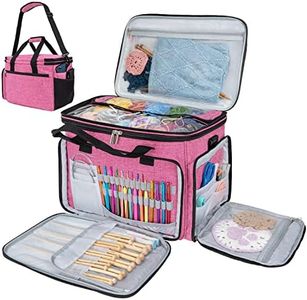 PAVILIA Knitting Bag Yarn Storage Tote, Large Crochet Organizer Bag, Yarn Storage Holder for Crocheting Knitter, Knitting Project Bag, Crochet Accessories Set, Gifts For Crochet Lovers, Heather Pink