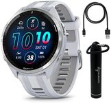 Wearable4U - Garmin Forerunner 965 Premium GPS Running and Triathlon 47mm Smartwatch with AMOLED Touchscreen Display, Titanium Bezel with Whitestone Silicone Band with E-Bank Bundle