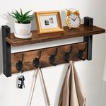 Orapoke Wall Shelf with Hooks,17" Coat Rack Wall Mount with Shelf,Key Hooks for Wall with Shelf,Coat Hook Wall Mount with Five Heavy Duty Double Hooks for Bathroom,Bedroom,Living Room,Rustic Brown