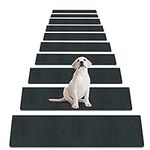 Non-Slip Stair Treads Carpet for Wooden Steps, 27.6 x 8.7IN Self-Adhesive Stair Treads Mat, Bolinker Safety Indoor Stair Runner Mats, Anti Slip Stair Rugs for Kids Elders and Dogs, 15PCS (Black)