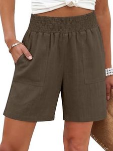 ANRABESS Linen Shorts for Women Casual Summer High Waisted Wide Leg Lounge Beach Vacation Shorts with Pockets 2026 Spring Coffee Small