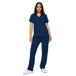 Monarch Uniforms Scrub Sets in Regular and Petite Stretchy Scrubs for Women Set of Scrub Top and Scrub pants-(NAVY BLUE)-M