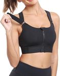 PLUMBURY Women's Padded Front Zip Plus Size Full Coverage High Support Velcro Adjustable Sports Bra For Workout Gym, Size M, Black - Polyamide