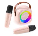 Danolt Karaoke Machine,Pink Portable Karaoke Machine with 2 Wireless Microphone Karaoke Gifts Mini Karaoke Machine with Four Voice Changes,Bluetooth Speaker with Microphone for Girls Boys Adults