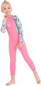 Kids Girls Boys Wetsuit Full Body Neoprene Thermal Swimsuit 2.5MM for Toddler Youth Children Teen, Long Sleeve Child Scuba Diving Surf Suit One Piece Sun Protection for Water Sports (Girl Pink, L)