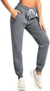 PULI Runnning Sweatpants for Women French Terry Joggers Ribber Casual Lounge Pants with Zipper Pocket Dark Grey M