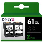 ONLYU Remanufactured Ink-Cartridge Replacement for HP 61XL 61 XL to use with HP Envy 4500 5530 5534 5535 Deskjet 1000 1056 1010 1510 1512 Officejet 4630 2620 4635 Printer Ink (2 Black)