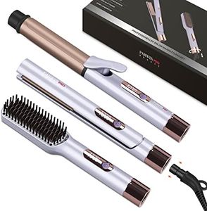 PARWIN PRO BEAUTY Ensemble De Coiffure Professionnel 3 En 1, Comprend Un -Lisseur Cheveux 25 MM -Boucleur 32 MM -Rosse Lissante, Contrôle De La Température Par Led Et Chauffage Instantané