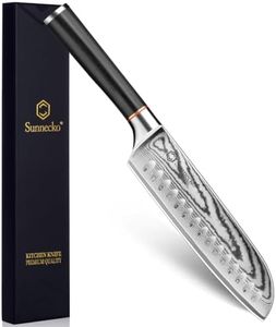 Sunnecko 7 Inch Japanese Damascus Santoku Kitchen Chef Knife - VG10 Steel | 12° Edge Ultra Sharp 67 Layer Japanese Damascus Stainless Steel for Meat Vegetable Full Tang Construction, Christmas Gift Box