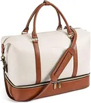 BOSTANTEN Weekender Bags for Women Leather Travel Duffle Bag Carry On Overnight Duffel with Shoe Compartment, Beige&Brown