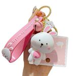 HSYHERE Men Women Boys Girls Silicone Cute PVC Cartoon Animal Keychain Creative New Year Gift Bags Doll Pendant Car Key Pendant Metal Key Ring-Rabbit