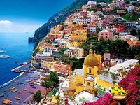 Positano, Amalfi Coast, Italy Oil Painting On Canvas Modern Wall Art Pictures for Home Decoration Wooden Framed (12X16 Inch, Framed)