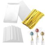 300Pcs Lollipop Making Tools,Lollipop Sticks 100Pcs Cake Pop Bags 100Pcs Cake Pop Sticks and 100Pcs Twist Ties, Cake Pop Sticks, Cake Pop Sticks and Bags, Lollipop Sticks for Cake Pops, Cake Pop Bags