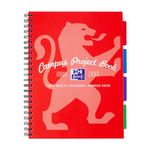 Oxford Campus, A4 Project Book, A4 Notebook Lined with Dividers, 200 Pages, Red, Thick White Optik+ Paper