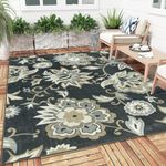 Lahome Floral Indoor Outdoor Rug 8x10, Non Slip Outdoor Patio Rug for Camping Picnic, Portable Large Outdoor Rugs for Balcony Deck Backyard, RV Mat Outdoor Carpet for Living Room Bedroom,Black