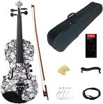 Kinglos 4/4 Black White Skull Colored Solid Wood Acoustic/Electric Violin Kit with Ebony Fittings Full Size (YSDS1312)