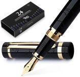 Wordsworth & Black Primori Fountain Pen Set [Black Gold]; Medium Nib, Gift Case, 24 Ink Cartridges, Refill Converter, Manual; Journaling, Calligraphy, Smooth Writing Pens; Left & Right Handed