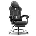 Dowinx Premium Leather Gaming Chair with Massage Cushion and Footrest, Office Chair, Adjustable Swivel Chair with Lumbar Support, Headrest, Ergonomic Design for Office or Gaming (Black-White)