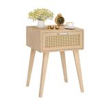 YAUKOMEL Rattan Nightstand,End Table with Rattan Door, Boho Bedside Table,Rattan Nightstand for Living Room,Bedroom,Dorm and Small Spaces,Natural CAACTG11Y