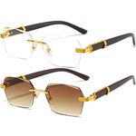 AIEYEZO Retro Rimless Sunglasses Rectangle Unisex Vintage Frameless Sun Glasses Fashion Square Tinted Glasses, 2 Pack (Gold/Clear + Gold/Brown), MM