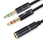 NANYI 3.5mm 4 Pin Female to 2x3.5mm 3 Pin Male Headphone Converter Head Audio Splitter Y Adapter Cable, 0.3M 1FT (Black)