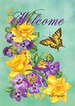 Toland Home Garden Frolic in the Flowers-Decorative Purple Yellow Butterfly Pansies Garden Flag