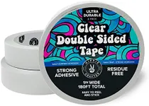 HIPPIE CRAFTER Clear Double-Sided Tape for Crafts, 1 Inch Wide Heavy-Duty Adhesive, Strong Sticky Thin Mounting Tape for Posters, Carpets, and Wall-Safe Use, 3 Rolls, 60ft x 1" Each, 180ft Total