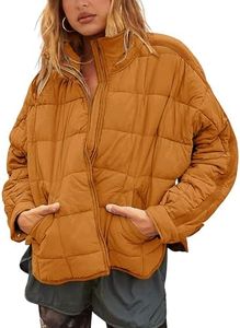 Bianstore Women's Oversized Splice Quilted Lightweight Puffer Jacket Casual Padded Coat(Ginger-S)