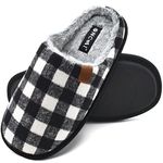 ONCAI Mens Knit Stripes Cozy Memory Foam Plush Scuff Slippers Slip On Warm House Shoes Indoor/Outdoor With Best Arch Surpport Plaidblack/white Size 11